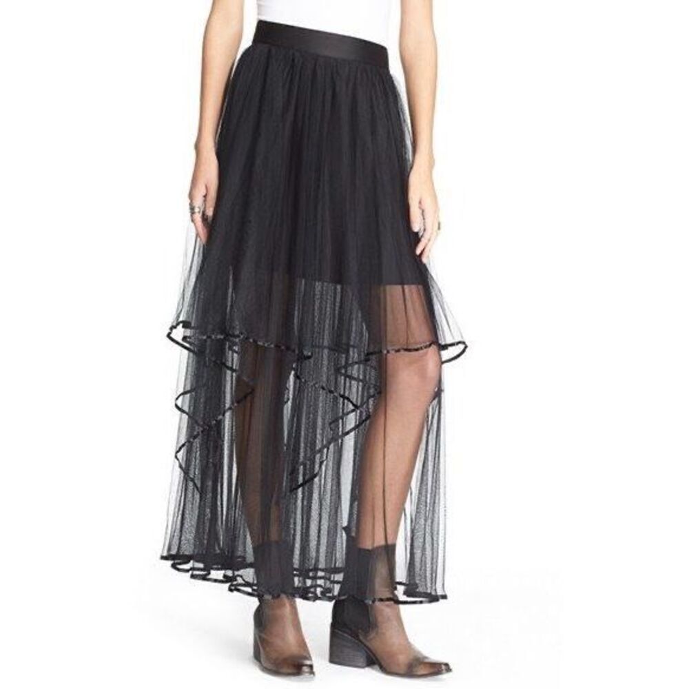 Free People Keep Me' Maxi Tiered Tutu Black Skirt Women's Size 0